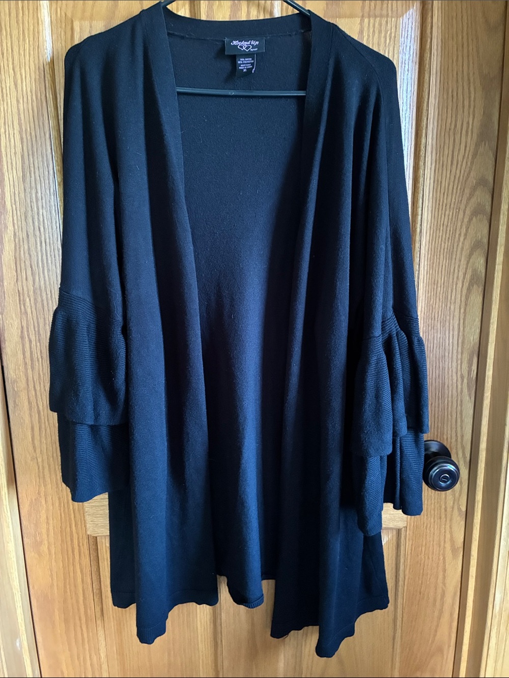 Hooked Up by IOT Black Open-Front Ruffle Sleeve Cardigan